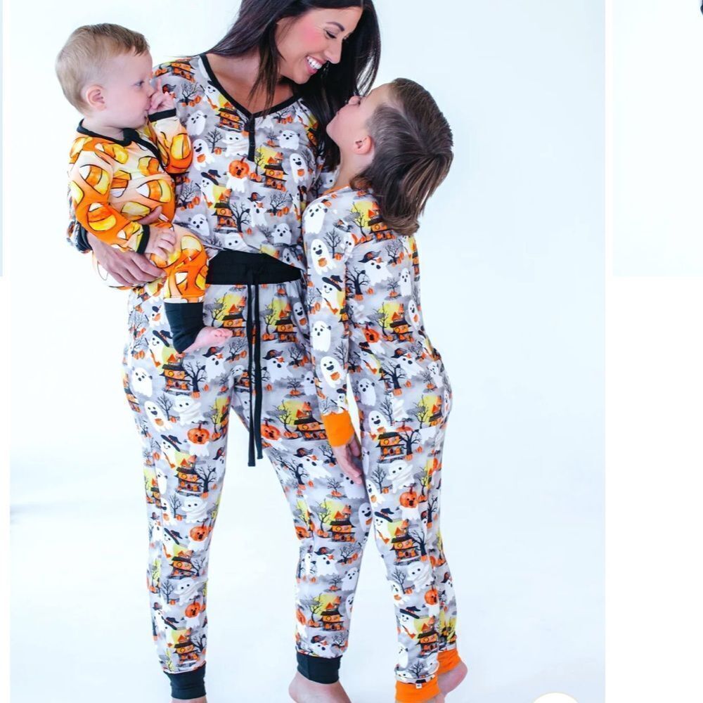 BIRDIE BEAN CANDY CORN WOMEN'S LOUNGE SET BLACK/ORANGE S NWT IN‎ PKG